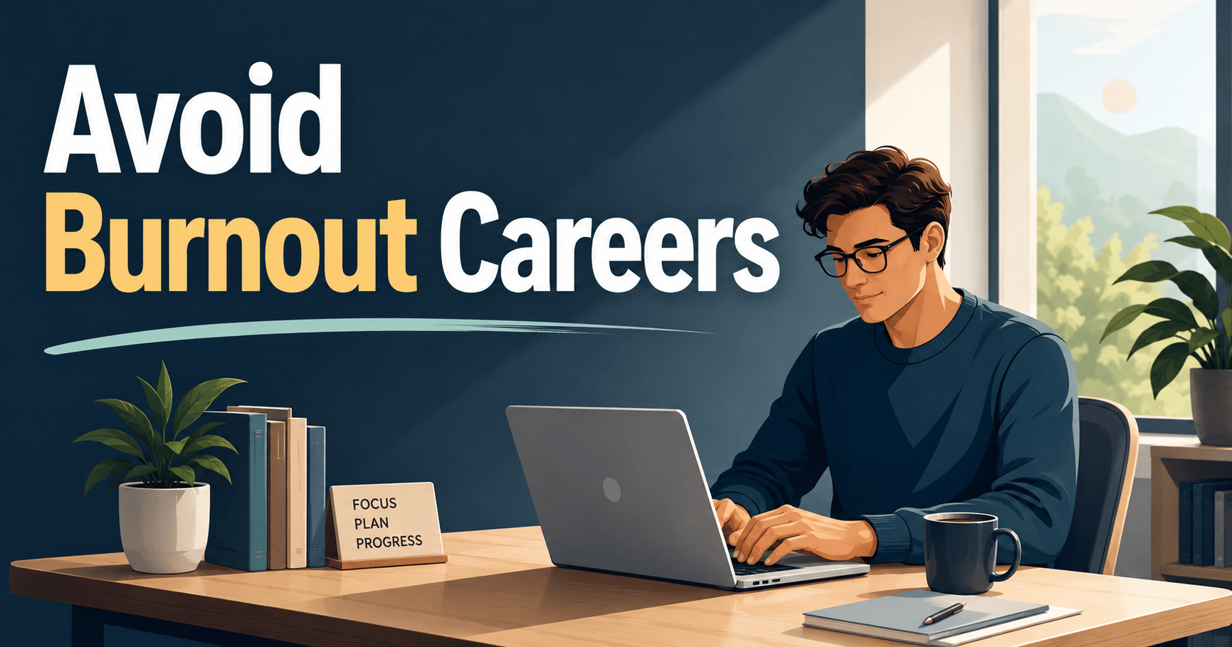 Calm focused professional working independently at a modern desk representing career paths for introverts that avoid burnout